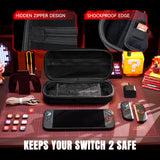PlayVital Carrying Case for Nintendo Switch 2 with Silicone Charging Port, Portable Travel Case with 10 Game Card Slots, Shockproof Protective Hard Shell for Switch 2 Accessories Storage - Black - SHPNTJ002