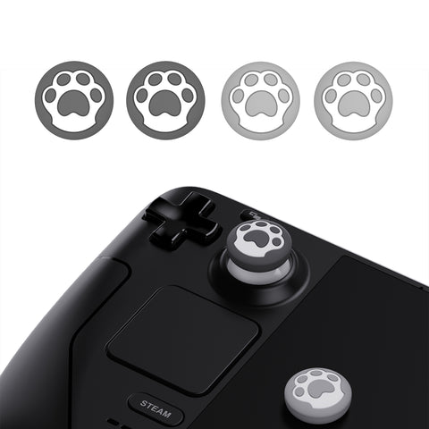 PlayVital Thumb Grip Caps for Steam Deck LCD, for PS Portal Remote Player Silicone Thumbsticks Grips Joystick Caps for Steam Deck OLED - Cat Paw Design - Gray & Light Gray - YFSDM035
