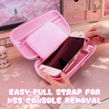 PlayVital Cherry Blossoms Kitten Carrying Case for Nintendo Switch 2, Cute Hard Shell Travel Case with Silicone Charging Port & 10 Game Card Slots, Portable Storage Bag - Pink - METNTJ001