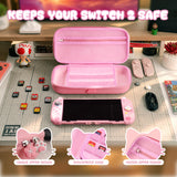 PlayVital Cherry Blossoms Kitten Carrying Case for Nintendo Switch 2, Cute Hard Shell Travel Case with Silicone Charging Port & 10 Game Card Slots, Portable Storage Bag - Pink - METNTJ001