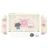 PlayVital Cherry Blossoms Kitten Dockable Hard Shell Protective Case for Nintendo Switch OLED, Silicone Grips for Switch OLED with Thumb Grips, Shockproof - Antique Yellow - FQLSOP002