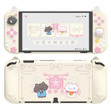 PlayVital Cherry Blossoms Kitten Dockable Hard Shell Protective Case for Nintendo Switch OLED, Silicone Grips for Switch OLED with Thumb Grips, Shockproof - Antique Yellow - FQLSOP002