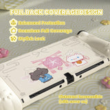 PlayVital Cherry Blossoms Kitten Dockable Hard Shell Protective Case for Nintendo Switch OLED, Silicone Grips for Switch OLED with Thumb Grips, Shockproof - Antique Yellow - FQLSOP002