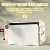 PlayVital Cherry Blossoms Kitten Dockable Hard Shell Protective Case for Nintendo Switch OLED, Silicone Grips for Switch OLED with Thumb Grips, Shockproof - Antique Yellow - FQLSOP002