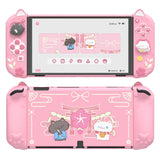 PlayVital Cherry Blossoms Kitten Dockable Hard Shell Protective Case for Nintendo Switch OLED, Silicone Grips for Switch OLED with Thumb Grips, Shockproof - Pink - FQLSOP001