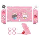PlayVital Cherry Blossoms Kitten Dockable Hard Shell Protective Case for Nintendo Switch OLED, Silicone Grips for Switch OLED with Thumb Grips, Shockproof - Pink - FQLSOP001