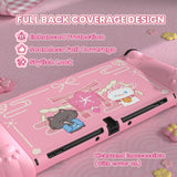 PlayVital Cherry Blossoms Kitten Dockable Hard Shell Protective Case for Nintendo Switch OLED, Silicone Grips for Switch OLED with Thumb Grips, Shockproof - Pink - FQLSOP001