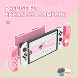 PlayVital Cherry Blossoms Kitten Dockable Hard Shell Protective Case for Nintendo Switch OLED, Silicone Grips for Switch OLED with Thumb Grips, Shockproof - Pink - FQLSOP001
