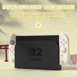 PlayVital Cherry Blossoms Kitten Silicone Grip & PC Shell Case for Nintendo Switch 2,  Cat Ear & Paw Joycon Covers + Dockable Protection + Extra Adjustable Stand - Antique Yellow - HFQNTM002