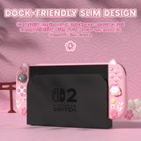 PlayVital Cherry Blossoms Kitten Silicone Grip & PC Shell Case for Nintendo Switch 2,  Cat Ear & Paw Joycon Covers + Dockable Protection + Extra Adjustable Stand - Pink - HFQNTM001