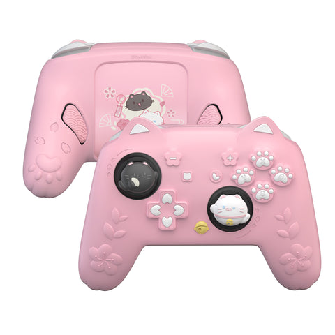 PlayVital Cherry Blossoms Kitten Silicone Cover for Nintendo Switch 2 Pro Controller, Cute Protective Skin Case for Switch 2 Pro Controller with Back Button Cap & Thumb Grip & Sticker - Pink - HANPTP001
