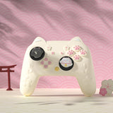 PlayVital Cherry Blossoms Kitten Silicone Cover for Nintendo Switch 2 Pro Controller, Cute Protective Skin Case for Switch 2 Pro Controller with Back Button Cap & Thumb Grip & Sticker - Antique Yellow - HANPTP002