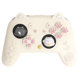 PlayVital Cherry Blossoms Kitten Silicone Cover for Nintendo Switch 2 Pro Controller, Cute Protective Skin Case for Switch 2 Pro Controller with Back Button Cap & Thumb Grip & Sticker - Antique Yellow - HANPTP002