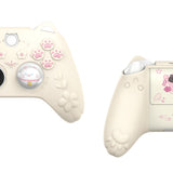 PlayVital Cherry Blossoms Kitten Silicone Cover for Xbox Series X/S, Soft Rubber Cover for Xbox Core Wireless Controller, Anti-slip Grip Protector with Thumb Grips & Sticker - Antique Yellow - HPJX3P001