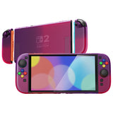 PlayVital Clear Series Protective Case for Nintendo Switch 2, Anti-Scratches Hard Shell Dockable Grip Cover with Extra Foldable Stand & Thumb Grips for Nintendo Switch 2 - Clear Atomic Purple Rose Red - EXVNTP001