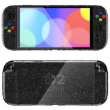 PlayVital Clear Series Protective Case for Nintendo Switch 2, Anti-Scratches Hard Shell Dockable Grip Cover with Extra Foldable Stand & Thumb Grips for Nintendo Switch 2 - Clear Glitter Silver - EXVNTM002
