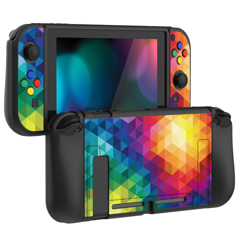 PlayVital Colorful Triangle Protective Case for NS Switch, Soft TPU Slim Case Cover for NS Switch Joy-Con Console with Colorful ABXY Direction Button Caps - NTU6013G2