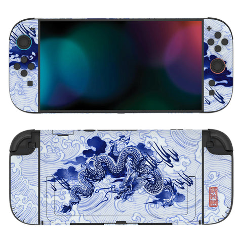 PlayVital for Nintendo Switch 2 Skin Full Set (2-Pack) - Protective Vinyl Decal Stickers for Switch 2 Console, Joycons, Handle Grips & Dock | No Residue, Anti-Scratch - Qinghua Porcelain Style - YUDNT009