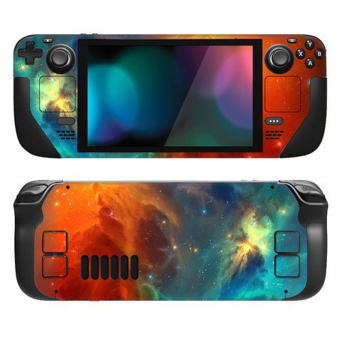 PlayVital Full Set Protective Skin Decal for Steam Deck LCD, Custom Stickers Vinyl Cover for Steam Deck OLED - Orange Star Universe - SDTM001G2