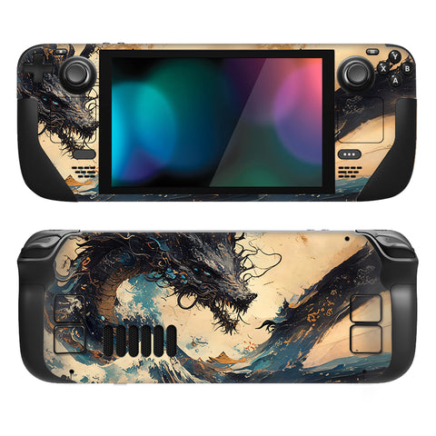 PlayVital Full Set Protective Skin Decal for Steam Deck LCD, Custom Stickers Vinyl Cover for Steam Deck OLED - Tempest Dragon - SDTM090