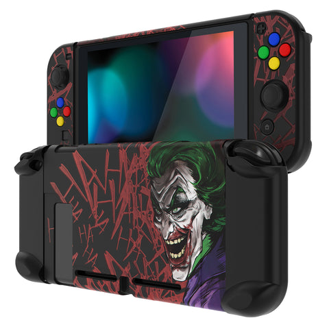 eXtremeRate PlayVital Clown Hahaha Back Cover for Nintendo Switch, NS Joycon Handheld Controller Protector Hard Shell, Dockable Protective Case with Colorful ABXY Direction Button Caps - NTT126