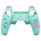 PlayVital Cute Bear Controller Silicone Case for ps5, Kawaii Controller Cover Compatible with Charging Station, Gamepad Skin Protector for ps5 with Touch Pad Sticker & Thumb Grips - Green & Red - UYBPFP004