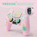 PlayVital Cute Bear Controller Silicone Case for ps5, Kawaii Controller Cover Compatible with Charging Station, Gamepad Skin Protector for ps5 with Touch Pad Sticker & Thumb Grips - Pink & Yellow - UYBPFP002