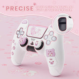 PlayVital Cute Bear Controller Silicone Case for ps5, Kawaii Controller Cover Compatible with Charging Station, Gamepad Skin Protector for ps5 with Touch Pad Sticker & Thumb Grips - White & Pink - UYBPFP003