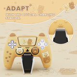 PlayVital Cute Bear Controller Silicone Case for ps5, Kawaii Controller Cover Compatible with Charging Station, Gamepad Skin Protector for ps5 with Touch Pad Sticker & Thumb Grips - Yellow & Brown - UYBPFP001