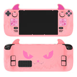 PlayVital Cute Demon Protective Case for Steam Deck LCD & OLED, Kawaii Anti-Slip Protector for Steam Deck OLED with Thumb Grip Caps & Trackpads Stickers & Back Button Enhancement Set - Pink - ZNLSDP003