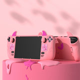PlayVital Cute Demon Protective Case for Steam Deck LCD & OLED, Kawaii Anti-Slip Protector for Steam Deck OLED with Thumb Grip Caps & Trackpads Stickers & Back Button Enhancement Set - Pink - ZNLSDP003