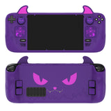 PlayVital Cute Demon Protective Case for Steam Deck LCD & OLED, Kawaii Anti-Slip Protector for Steam Deck OLED with Thumb Grip Caps & Trackpads Stickers & Back Button Enhancement Set - Purple - ZNLSDP002
