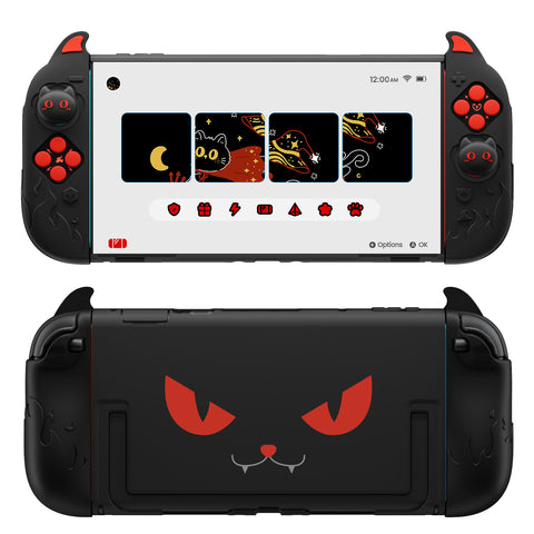 PlayVital Cute Demon Protective Shell for Nintendo Switch 2, Kawaii Anti-Slip Silicone Grip Cover +  Dockable Hard Case for Nintendo Switch 2 with Thumb Grips & Sticker, Shockproof - Black - EVGNTP001