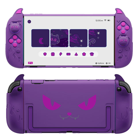 PlayVital Cute Demon Protective Shell for Nintendo Switch 2, Kawaii Anti-Slip Silicone Grip Cover +  Dockable Hard Case for Nintendo Switch 2 with Thumb Grips & Sticker, Shockproof - Purple - EVGNTP002