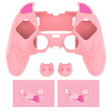 PlayVital Cute Demon Silicone Case for ps5 Edge Controller, Kawaii Controller Cover Skin Gamepad Protector for ps5 Edge Accessories with Touch Pad Sticker & Thumb Grip Caps - Pink - MWKEGP003