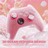 PlayVital for Xbox Series X/S Controller Silicone Cover, Cute Ocean Whisper Series Semi-Clear Silicone Skin Grip for Xbox Core Wireless Controller with Thumb Grip & Sticker, Full Protection - Peach Pink - PXKX3P002