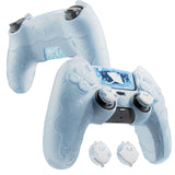 PlayVital for PS5 Controller Cover Skin - Cute Ocean Whisper Series Semi-Clear Silicone Case for PS5 Controller with Thumb Grip & Sticker, Charging Station Compatible, Full Protection - Mint Blue - HYKPFP001
