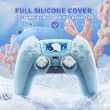 PlayVital for PS5 Controller Cover Skin - Cute Ocean Whisper Series Semi-Clear Silicone Case for PS5 Controller with Thumb Grip & Sticker, Charging Station Compatible, Full Protection - Mint Blue - HYKPFP001