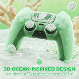 PlayVital for PS5 Controller Cover Skin - Cute Ocean Whisper Series Semi-Clear Silicone Case for PS5 Controller with Thumb Grip & Sticker, Charging Station Compatible, Full Protection - Pastel Green - HYKPFP003