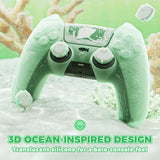 PlayVital for PS5 Controller Cover Skin - Cute Ocean Whisper Series Semi-Clear Silicone Case for PS5 Controller with Thumb Grip & Sticker, Charging Station Compatible, Full Protection - Pastel Green - HYKPFP003