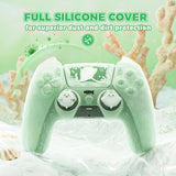 PlayVital for PS5 Controller Cover Skin - Cute Ocean Whisper Series Semi-Clear Silicone Case for PS5 Controller with Thumb Grip & Sticker, Charging Station Compatible, Full Protection - Pastel Green - HYKPFP003