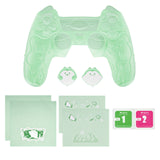 PlayVital for PS5 Controller Cover Skin - Cute Ocean Whisper Series Semi-Clear Silicone Case for PS5 Controller with Thumb Grip & Sticker, Charging Station Compatible, Full Protection - Pastel Green - HYKPFP003