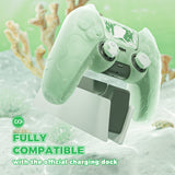PlayVital for PS5 Controller Cover Skin - Cute Ocean Whisper Series Semi-Clear Silicone Case for PS5 Controller with Thumb Grip & Sticker, Charging Station Compatible, Full Protection - Pastel Green - HYKPFP003