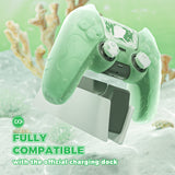 PlayVital for PS5 Controller Cover Skin - Cute Ocean Whisper Series Semi-Clear Silicone Case for PS5 Controller with Thumb Grip & Sticker, Charging Station Compatible, Full Protection - Pastel Green - HYKPFP003