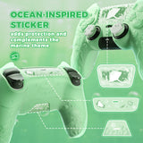 PlayVital for PS5 Controller Cover Skin - Cute Ocean Whisper Series Semi-Clear Silicone Case for PS5 Controller with Thumb Grip & Sticker, Charging Station Compatible, Full Protection - Pastel Green - HYKPFP003