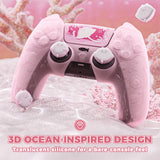 PlayVital for PS5 Controller Cover Skin - Cute Ocean Whisper Series Semi-Clear Silicone Case for PS5 Controller with Thumb Grip & Sticker, Charging Station Compatible, Full Protection - Peach Pink - HYKPFP002