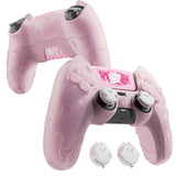 PlayVital for PS5 Controller Cover Skin - Cute Ocean Whisper Series Semi-Clear Silicone Case for PS5 Controller with Thumb Grip & Sticker, Charging Station Compatible, Full Protection - Peach Pink - HYKPFP002