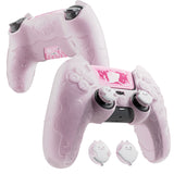 PlayVital for PS5 Controller Cover Skin - Cute Ocean Whisper Series Semi-Clear Silicone Case for PS5 Controller with Thumb Grip & Sticker, Charging Station Compatible, Full Protection - Peach Pink - HYKPFP002