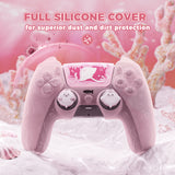 PlayVital for PS5 Controller Cover Skin - Cute Ocean Whisper Series Semi-Clear Silicone Case for PS5 Controller with Thumb Grip & Sticker, Charging Station Compatible, Full Protection - Peach Pink - HYKPFP002