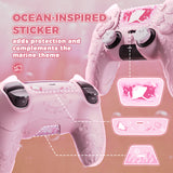PlayVital for PS5 Controller Cover Skin - Cute Ocean Whisper Series Semi-Clear Silicone Case for PS5 Controller with Thumb Grip & Sticker, Charging Station Compatible, Full Protection - Peach Pink - HYKPFP002